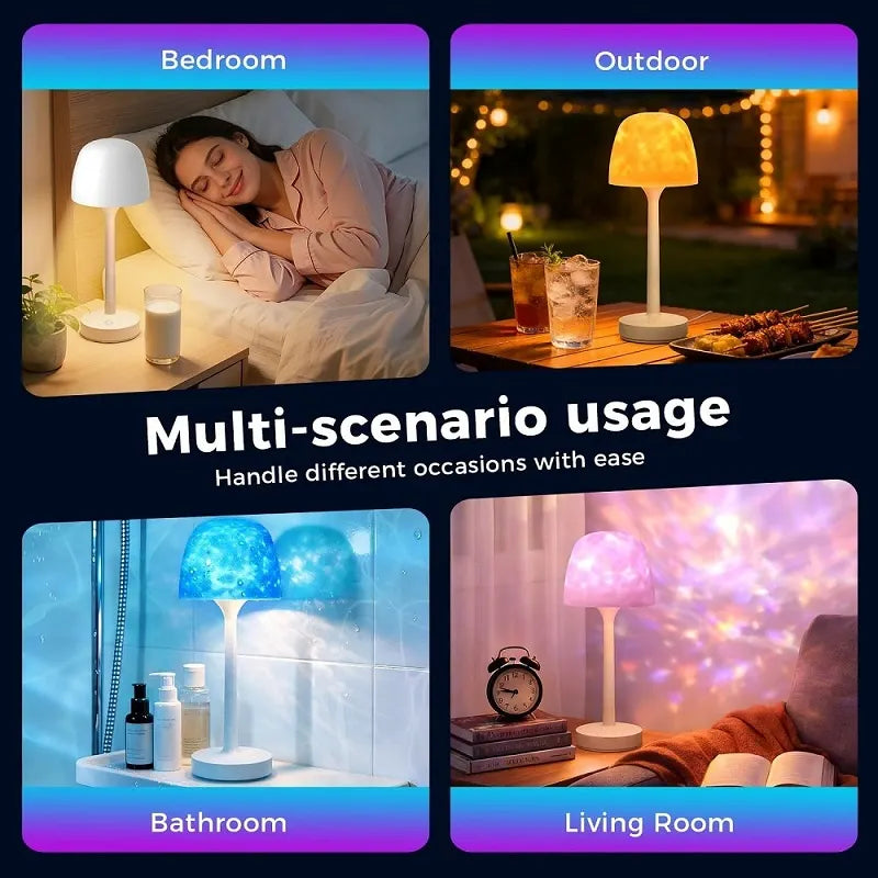 Multi-scenario usage waterproof rechargeable ocean wave projector lamp for bedroom, bathroom, outdoor and living room