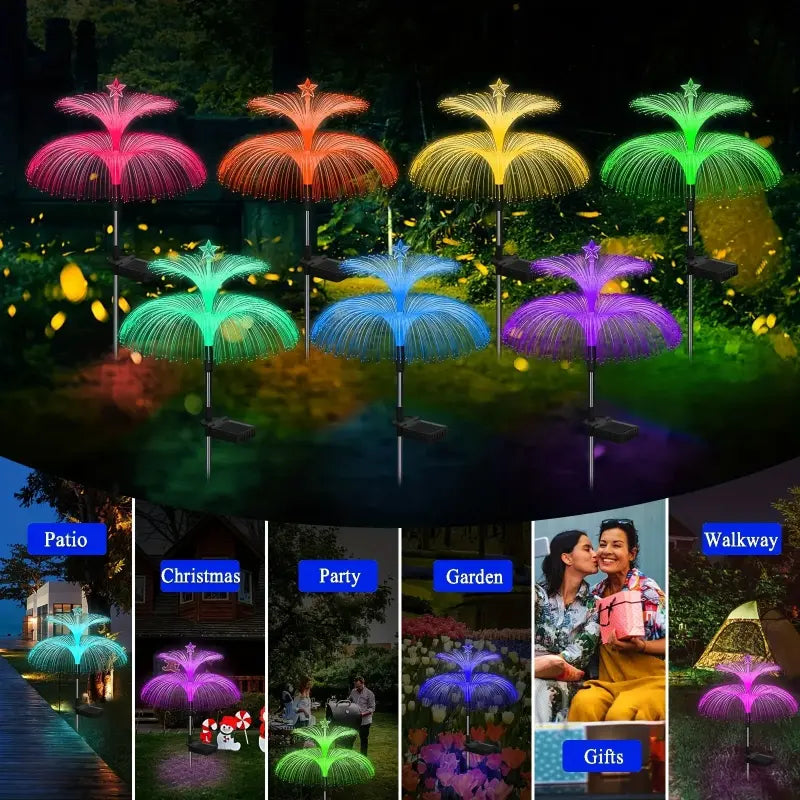 A collection of solar jellyfish garden lights showcasing versatile applications for patios, Christmas, parties, walkways, and gifting.