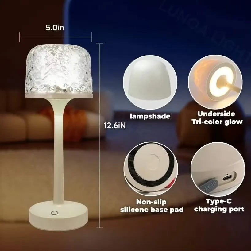 IP44 waterproof rechargeable LED table lamp with touch control, Type-C charging port and non-slip base
