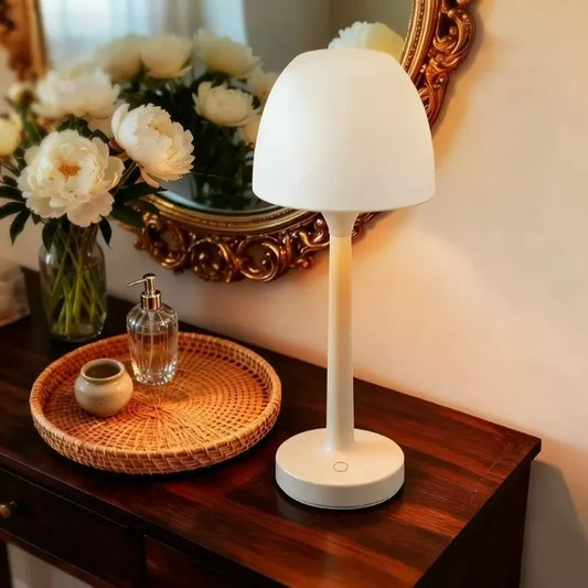 White touch control rechargeable bedside table lamp for bedroom decor and mood lighting